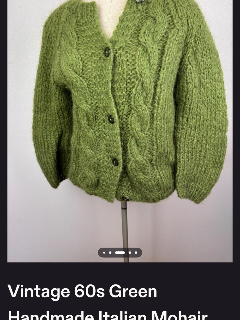 Handmade Green Mohair Cable Knit Cardigan Sweater